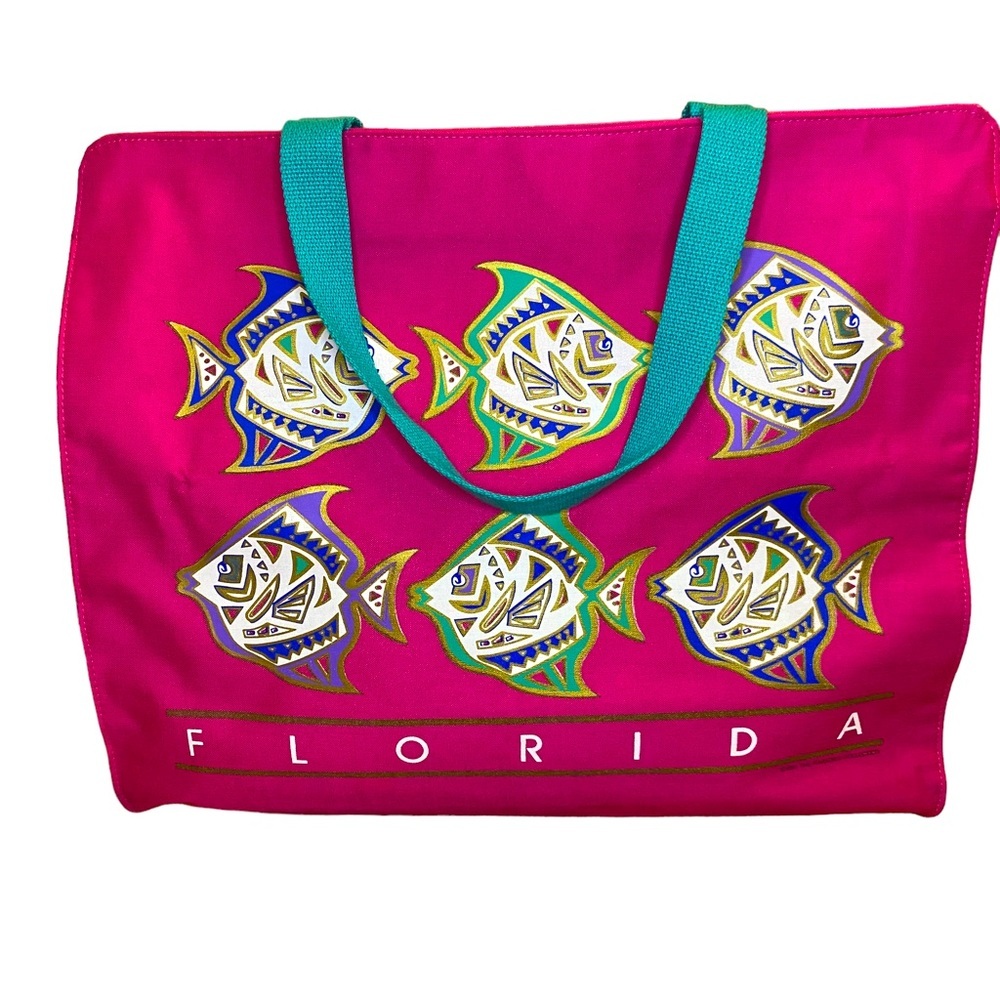 Vintage Never Used Florida XL Tote Bag Lightweight Beach Colorful 90s Fish Print